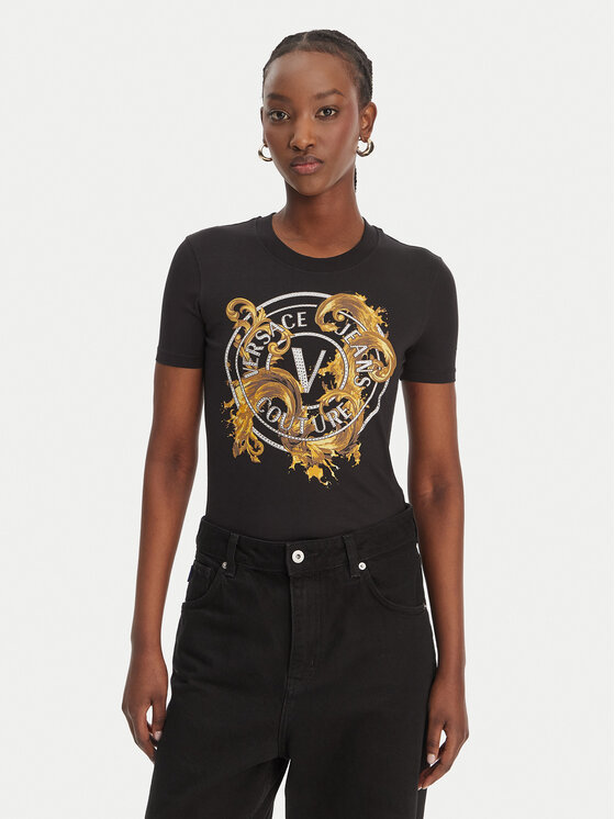 Versace Jeans Couture Tricou 80HAHE01 CJ02E Negru Slim Fit