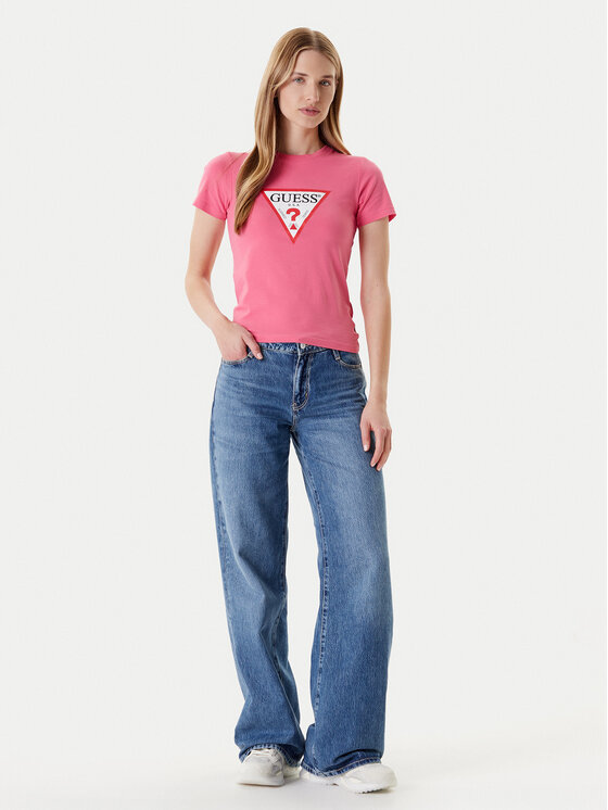Guess Jeans Guess Jeans Póló W4YI04 J1314 Rózsaszín Slim Fit