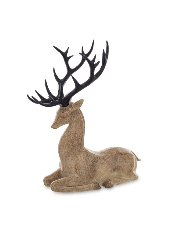 MIAhome MIAhome Figurka leżący renifer z porożem Brązowy
