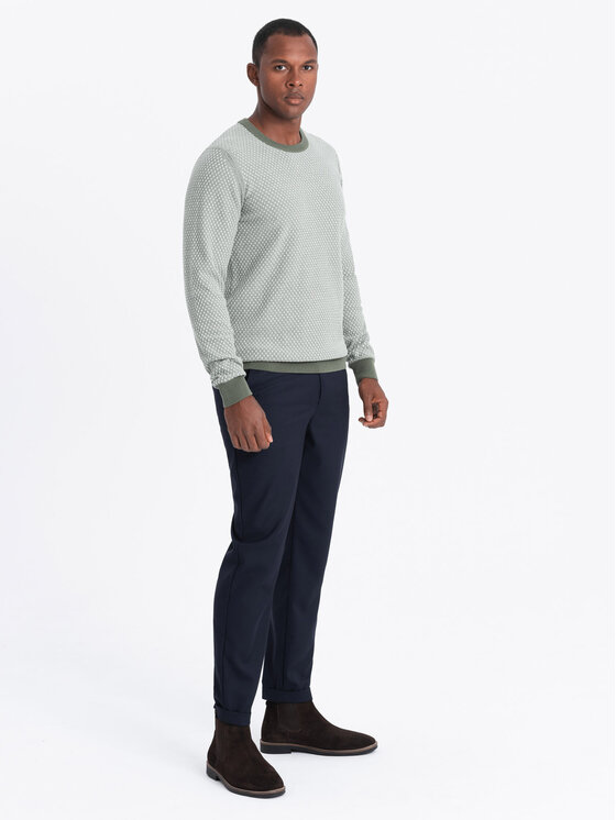 Ombre Ombre Sweter OM-SWSW-0111 Khaki Relaxed Fit