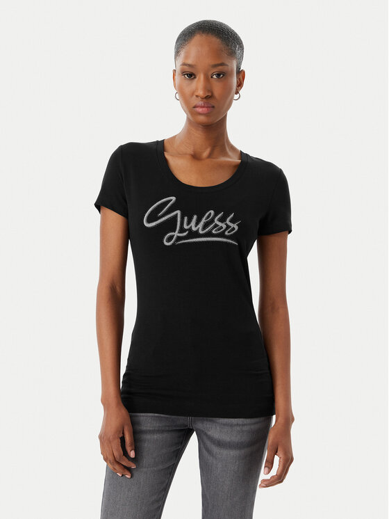 Guess Tricou W6RI24 J1314 Negru Regular Fit