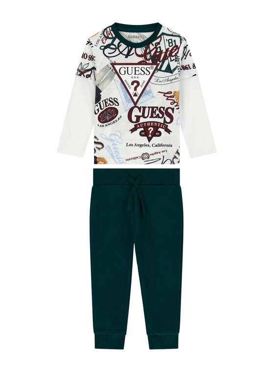 Guess Set bluză și pantalon N6YG02 K4077 Verde închis Regular Fit