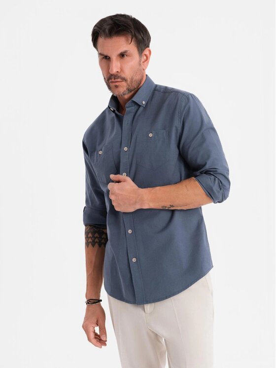 Ombre Ombre Koszula OM-SHCS-0134 Niebieski Regular Fit