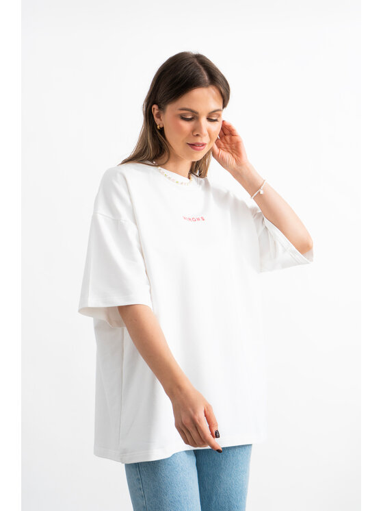 Mirons Mirons T-Shirt Print Biały Oversize