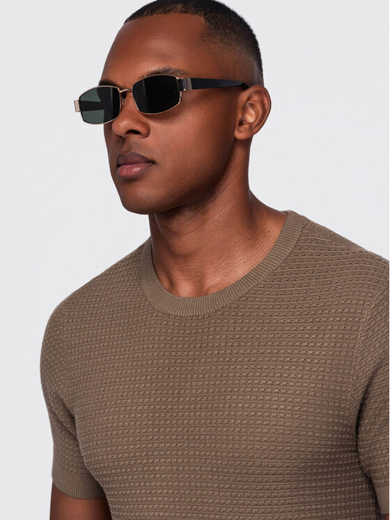 Ombre Ombre T-Shirt OM-TSCT-0303 Hnědá Slim Fit