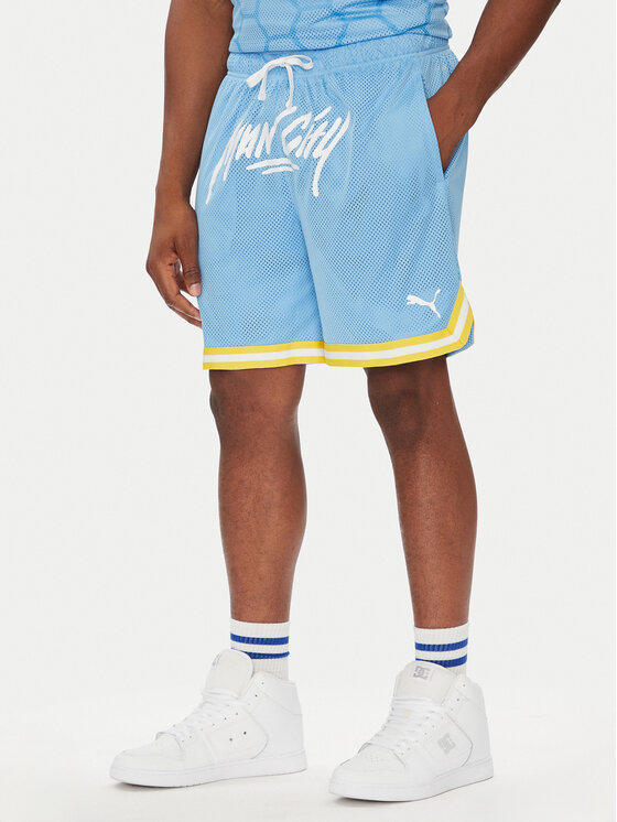 Puma Puma Pantaloni scurți sport Hoops Manchester City 631694 Albastru celest Regular Fit