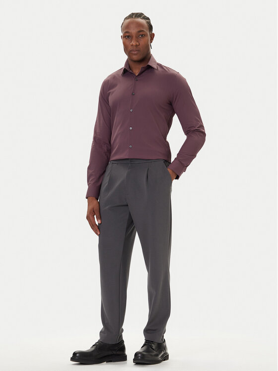 Calvin Klein Calvin Klein Košeľa LV019EU073 Bordová Slim Fit
