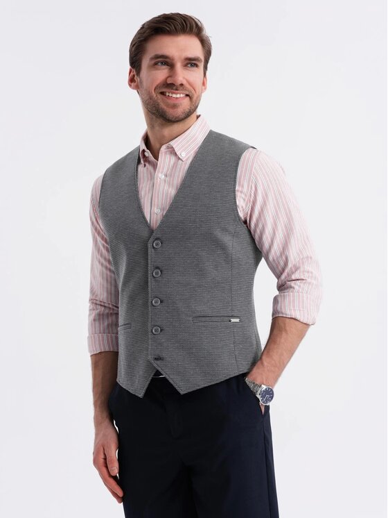 Ombre Ombre Kamizelka garniturowa OM-BLZV-0147 Szary Slim Fit