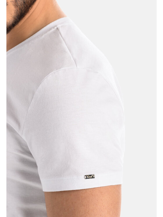 Teyli Teyli T-Shirt męski bawełniany Luca Biały Classic Fit