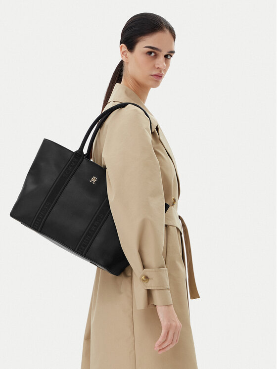 Tommy Hilfiger Tommy Hilfiger Τσάντα Th Logotape Tote AW0AW17198 Μαύρο