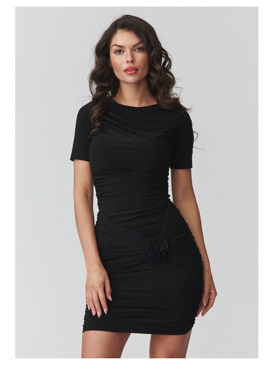 Makadamia Makadamia Sukienka codzienna M937 Czarny Fitted Fit
