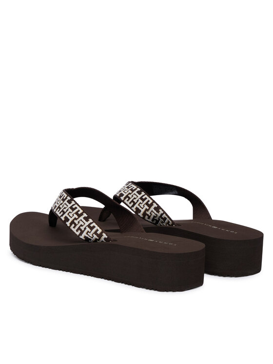 Tommy Hilfiger Tommy Hilfiger Šlepetės per pirštą Mono Wedge Summer Sandal FW0FW09696 Ruda