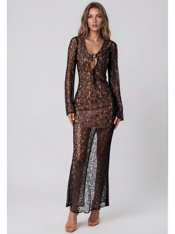 sax35th sax35th Sukienka wieczorowa BELLA Czarny Slim Fit