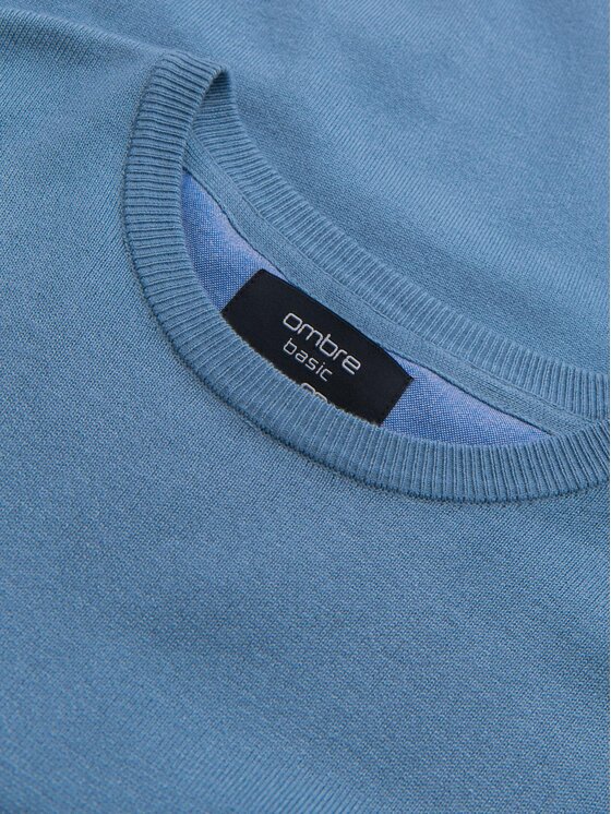 Ombre Ombre Sweter OM-SWBS-0106 Niebieski jasny Regular Fit
