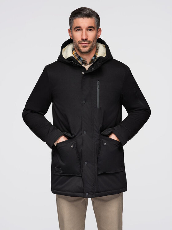 Ombre Ombre Parka OM-JAPJ-0316 Czarny Regular Fit