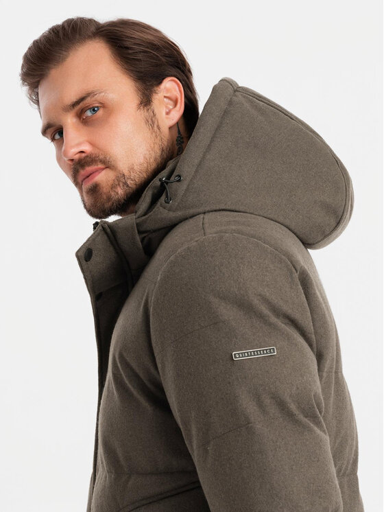 Ombre Ombre Kurtka puchowa OM-JAHP-0203 Khaki Regular Fit
