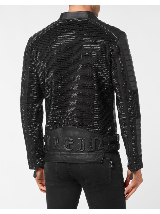 PHILIPP PLEIN PHILIPP PLEIN Kožená bunda 5627 Černá Slim Fit