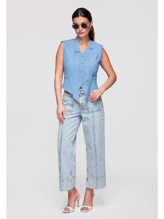 Ombre Ombre Kamizelka OW-VE-E0004 Niebieski Slim Fit