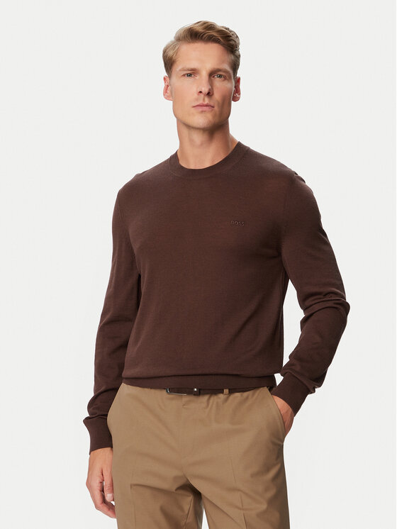 BOSS BOSS Svetr Leno  50571914 Tmavě hnědá Regular Fit