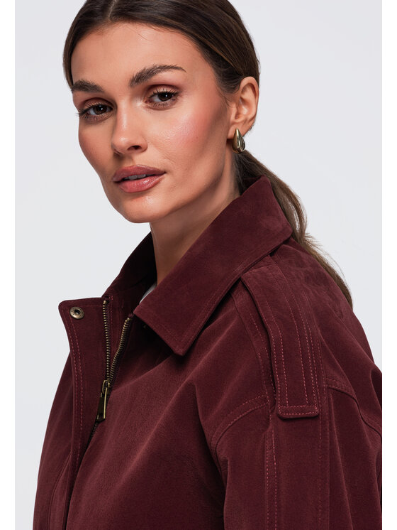 Ombre Ombre Kurtka przejściowa OW-JANP-0142 Bordowy Relaxed Fit