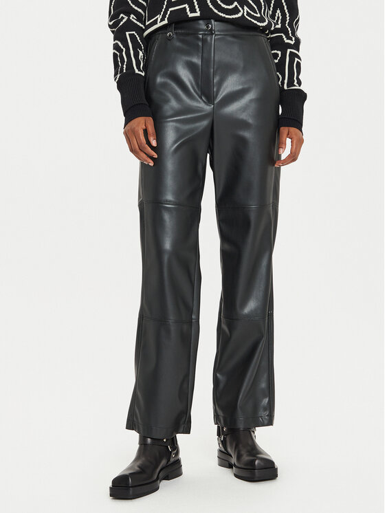 Max Mara Leisure Max Mara Leisure Kalhoty z imitace kůže Struzzo 2426786098 Černá Straight Fit