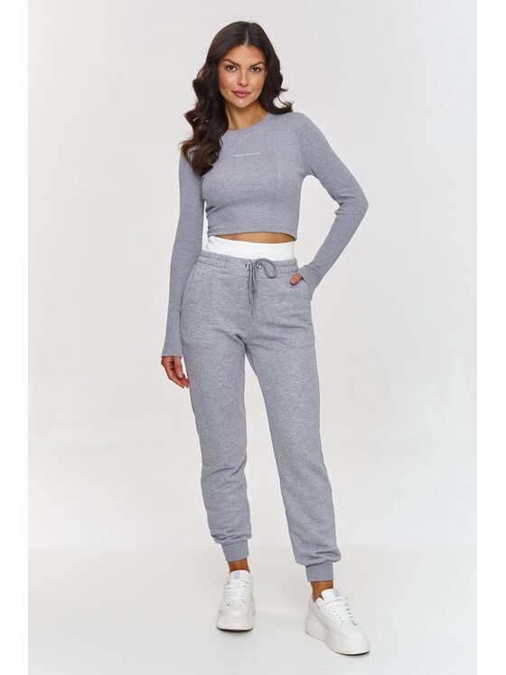 Makadamia Makadamia Komplet bluzka i spodnie A9 Szary Fitted Fit