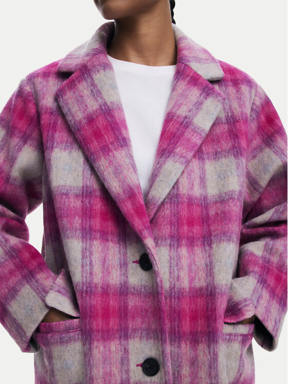 Desigual Desigual Gyapjú kabát Pinkcheck 25WWEW15 Rózsaszín Regular Fit