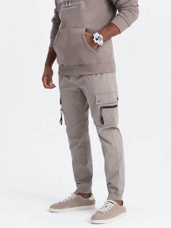 Ombre Ombre Joggers kalhoty OM-PAJO-0125 Béžová Cargo Fit