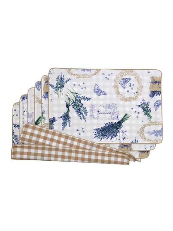 Roseberry Home Roseberry Home Podkładka na stół dwustronna Lavender & Beige Gingham Niebieski