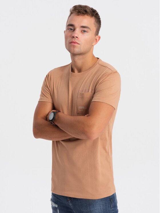 Ombre Ombre T-Shirt OM-TSPT-0154 Beżowy Regular Fit