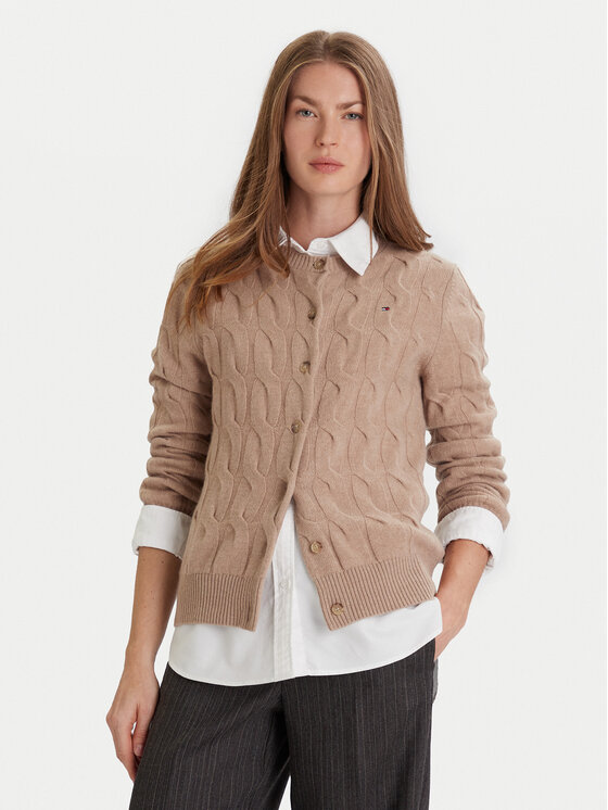 Tommy Hilfiger Tommy Hilfiger Cardigan WW0WW47463 Bej Regular Fit