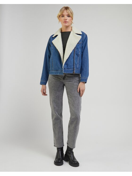 Lee Lee Kurtka jeansowa Sherpa Moto Jkt Mid Blues Niebieski Regular Fit
