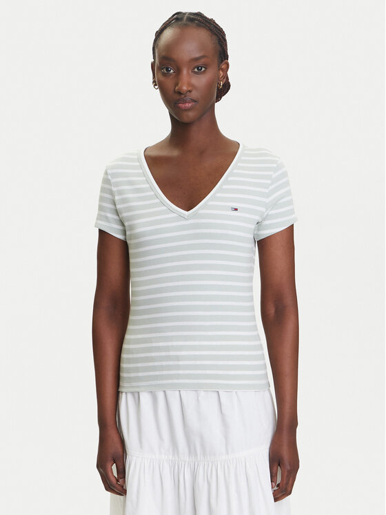 Tommy Jeans Tričko Essential DW0DW17385 Zelená Slim Fit