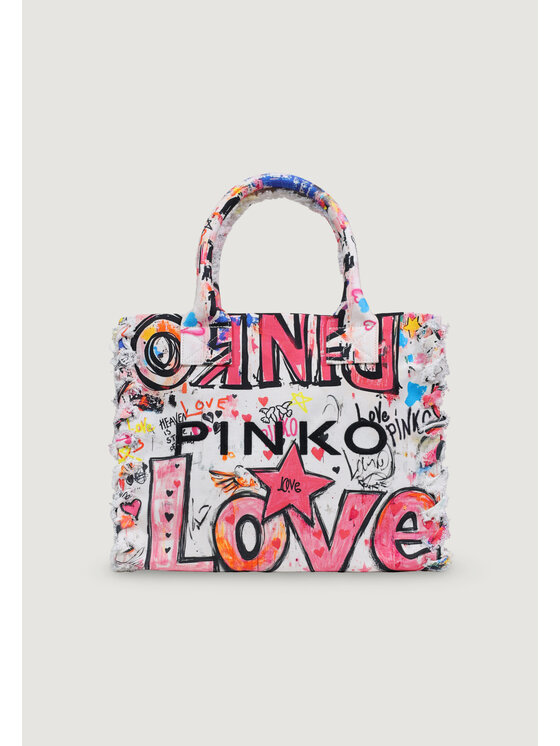 PINKO PINKO Torebka BEACH SHOPPER CANVAS STAMPA GR Biały