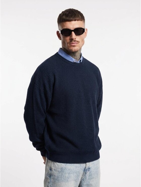 MyStars MyStars Sweter z kołnierzem koszulowym 133428 Granatowy Regular Fit
