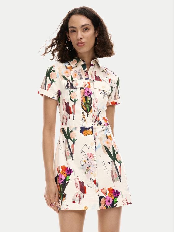 Desigual Desigual Rochie tip cămașă Fini 26SWVW48 Écru Regular Fit