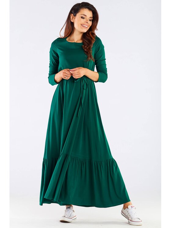 Awama Awama Letní šaty A455 Zelená Basic Fit