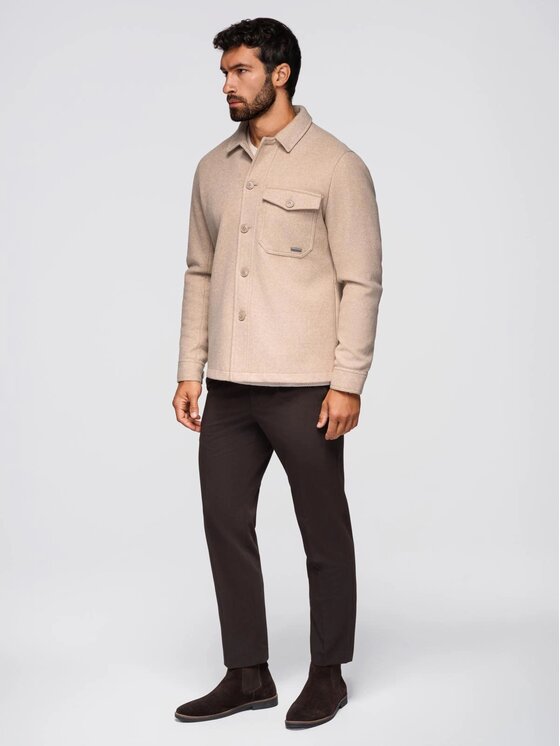 Ombre Ombre Kurtka przejściowa OM-JANP-0291 Beżowy Regular Fit