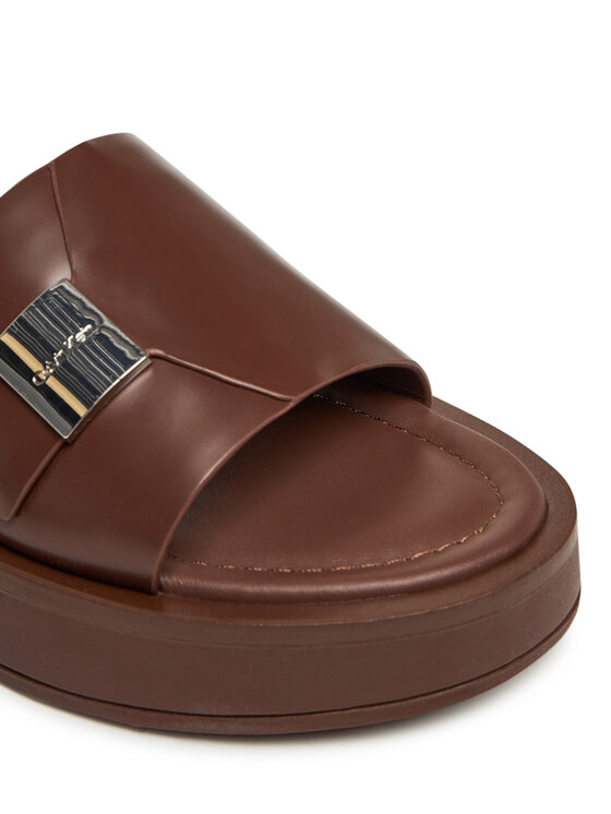 Calvin Klein Calvin Klein Natikače Flatform Slide W/Ck Hw - Lth HW0HW02368 Smeđa