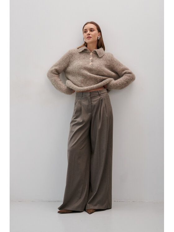 Fobya Fobya Sweter F2075 Beżowy Basic Fit