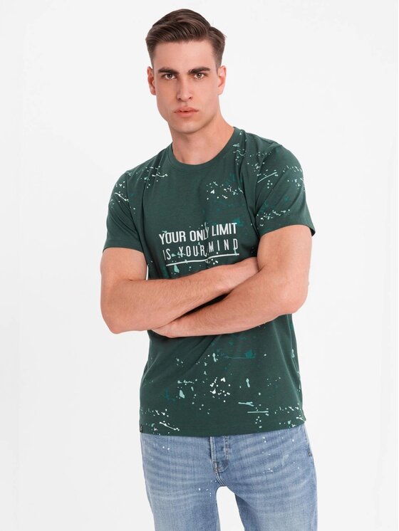 Ombre Ombre T-Shirt OM-TSFP-0187 Zielony Regular Fit
