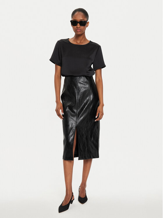 Marella Marella Spódnica z imitacji skóry Biagio 2423106071 Czarny Regular Fit