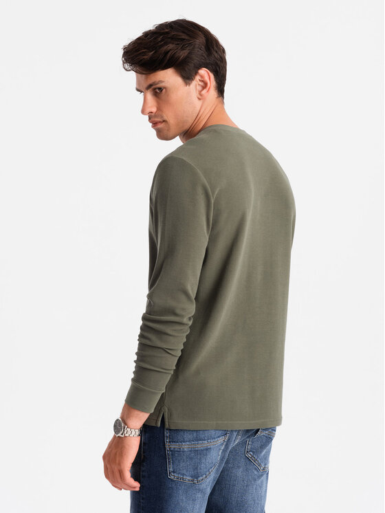 Ombre Ombre S dlouhým rukávem OM-LSCL-0120 Khaki Regular Fit