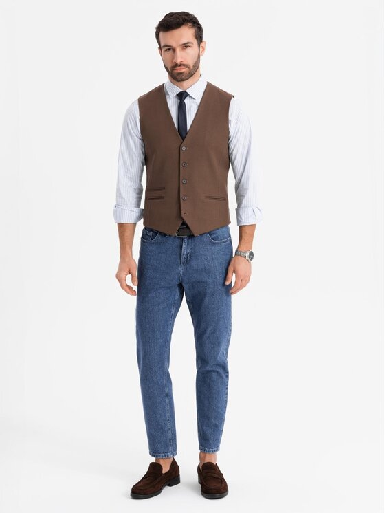 Ombre Ombre Kamizelka V64 Brązowy Slim Fit