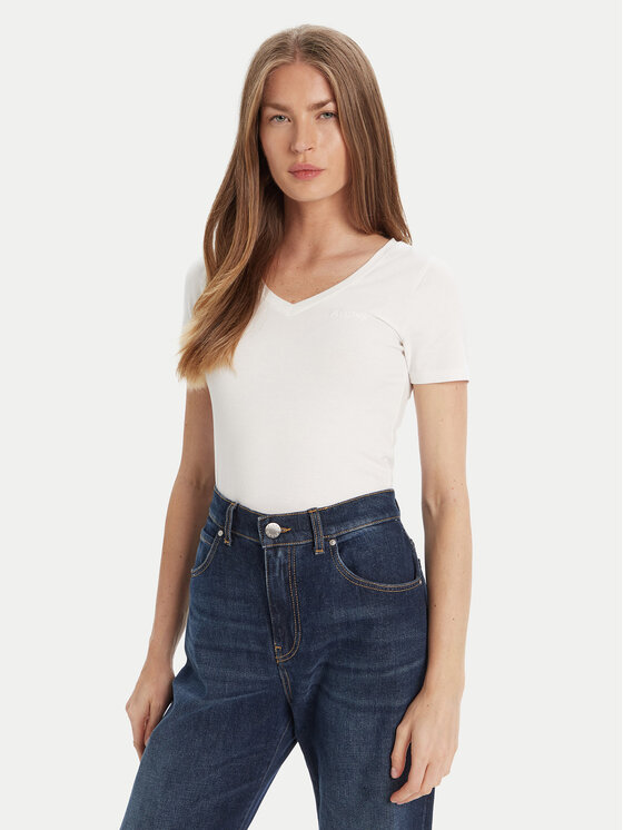 Guess Tricou O5RI02 KBBU1 Alb Regular Fit