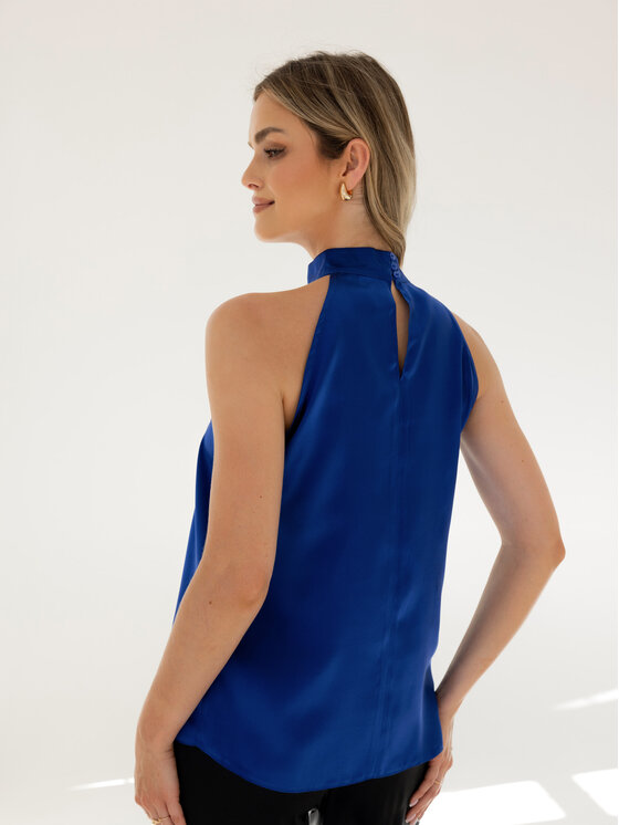 Cat&Cat Cat&Cat Top jedwabny z dekoltem typu halter Granatowy Regular Fit