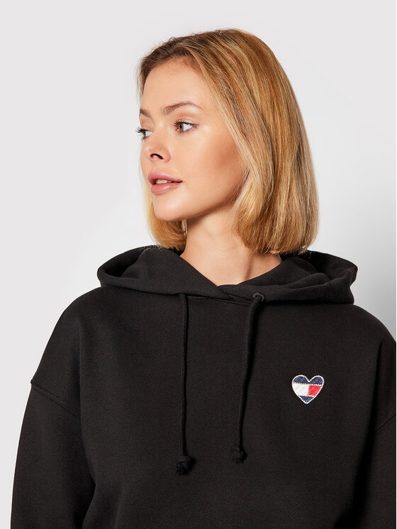 Tommy Jeans Felpa Homespun Heart DW0DW10395 Nero Relaxed Fit • Modivo.it