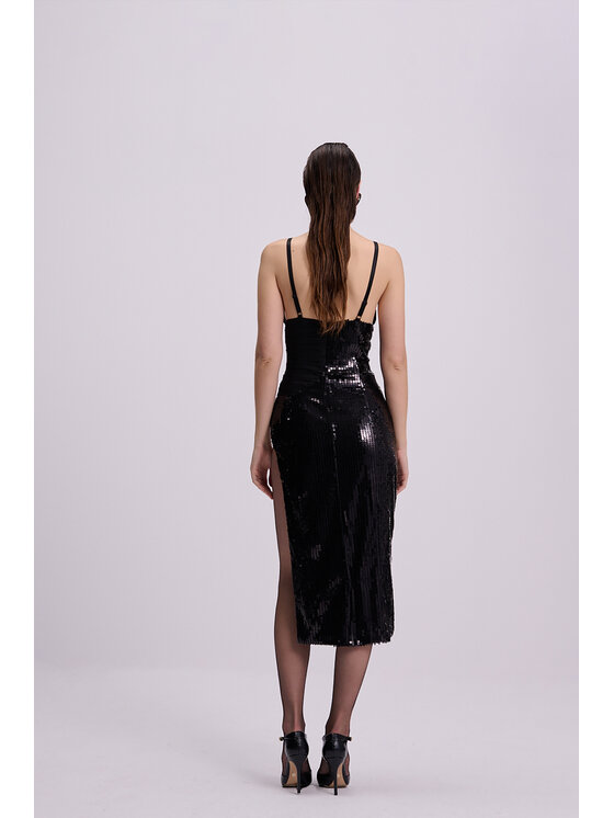 Epuzer Epuzer Sukienka wieczorowa Bustier sequin Czarny Standard Fit