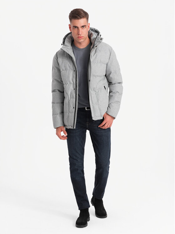 Ombre Ombre Vatovaná bunda OM-JAHP-0203 Šedá Regular Fit
