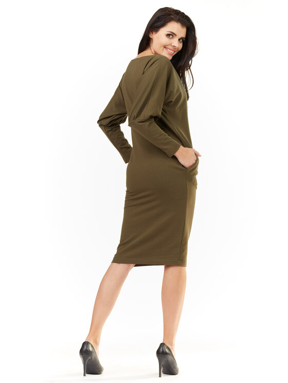 Awama Awama Úpletové šaty A206 Khaki Basic Fit